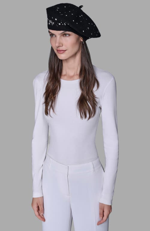 Karl Lagerfeld Paris Scattered Crystal Beret In Black