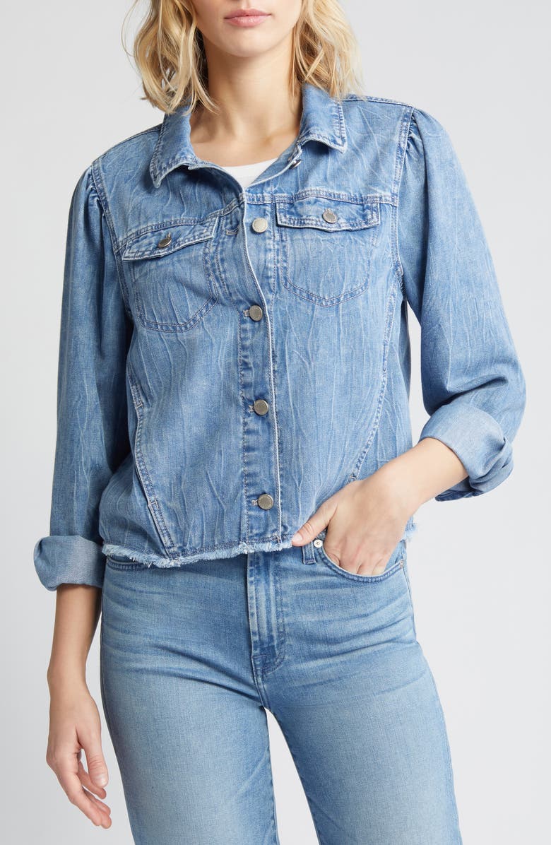 Wit & Wisdom Frayed Puff Shoulder Denim Jacket, Alternate, color, 