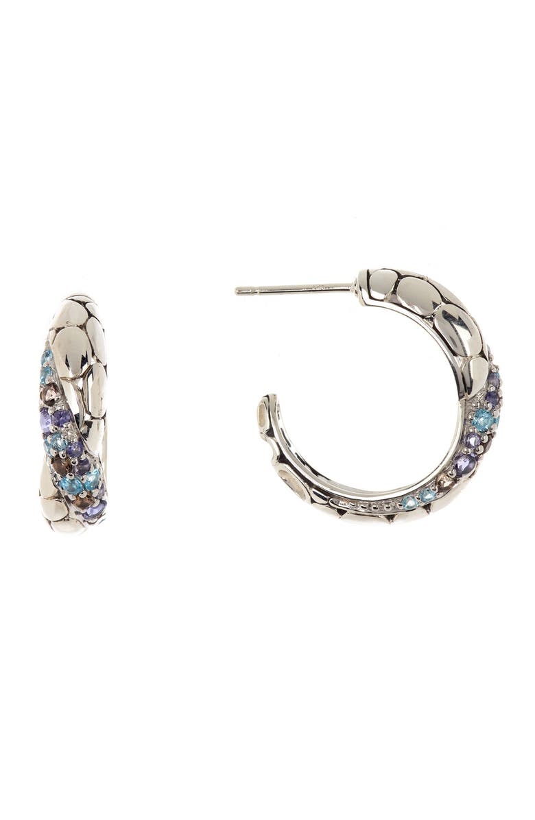 John Hardy Kali Arus Sterling Silver Crystal Hoop Earrings, Alternate, color, 