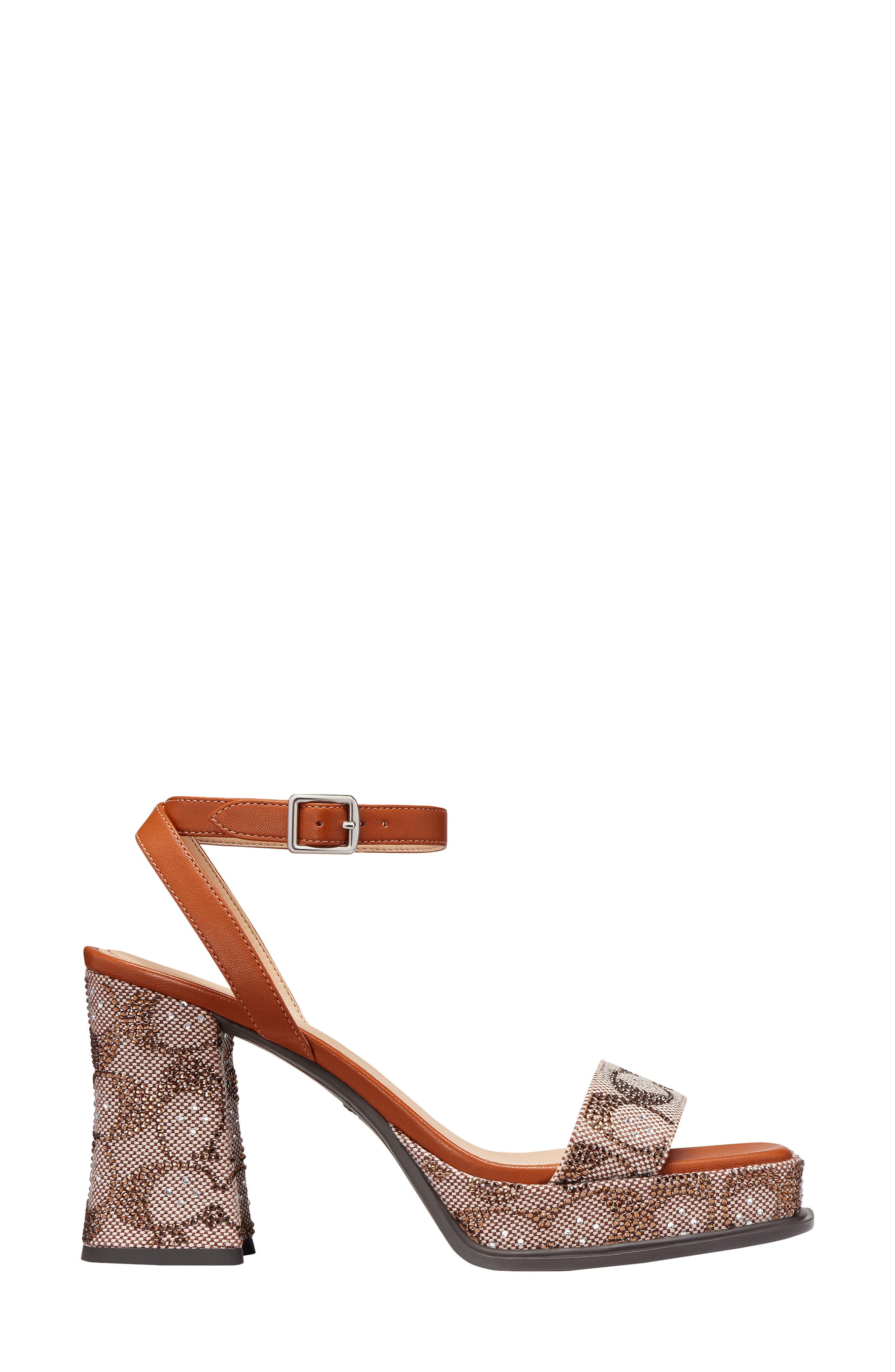 COACH Crystal Signature Jacquard Ankle Strap Platform Sandal, Alternate, color, Cocoa/ Burnished Amber