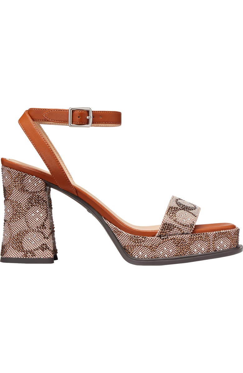 COACH Crystal Signature Jacquard Ankle Strap Platform Sandal, Alternate, color, Cocoa/ Burnished Amber