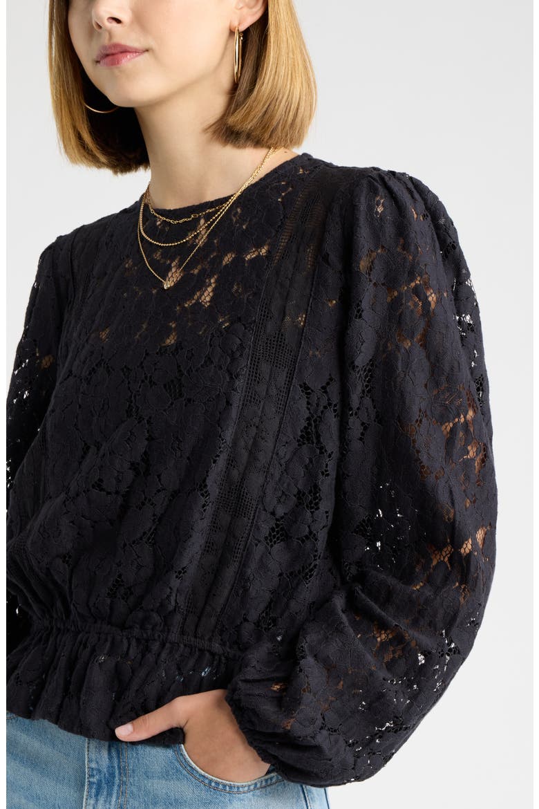 Elastic Hem Lace Top, Alternate, color, BLACK