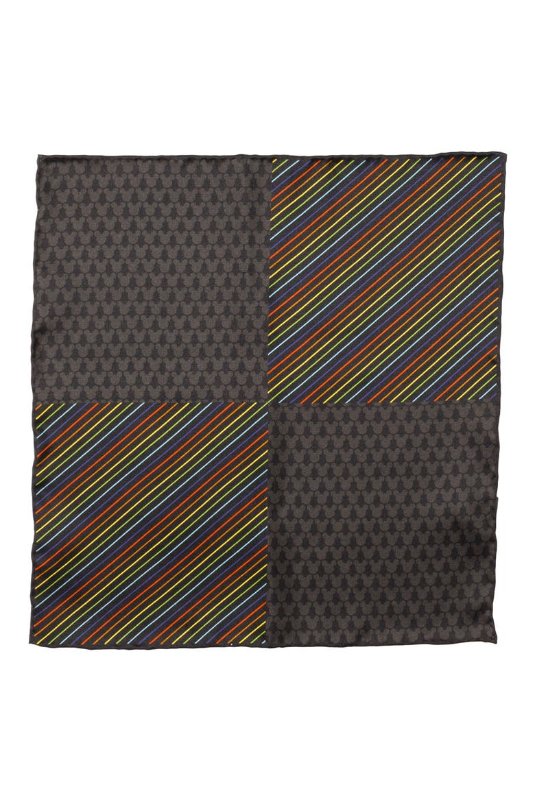 x Disney Mickey Rainbow Stripe Silk Pocket Square, Alternate, color, BLACK