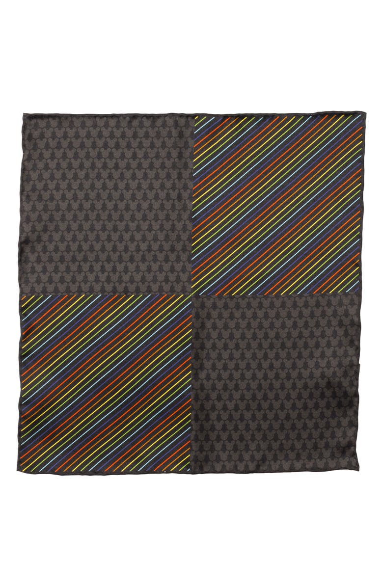 Cufflinks, Inc. x Disney Mickey Rainbow Stripe Silk Pocket Square, Alternate, color, Black