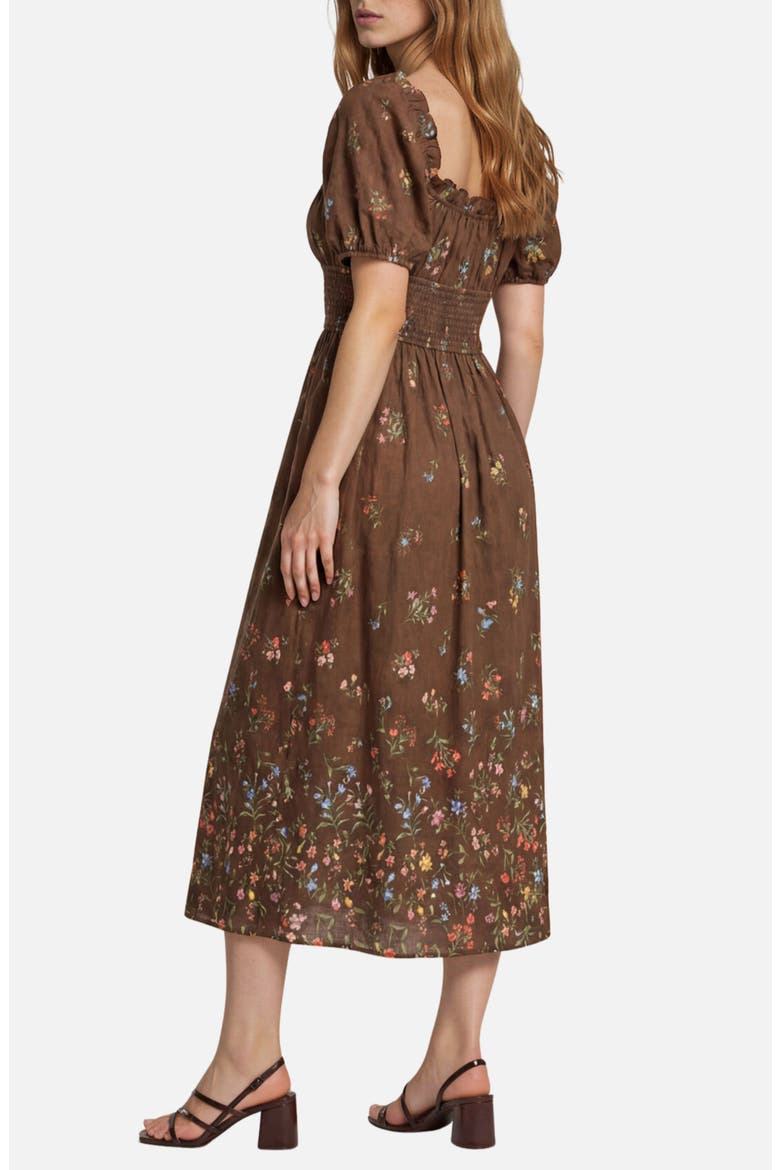 Floral Puff Sleeve Midi Dress, Alternate, color, BROWN MULTI