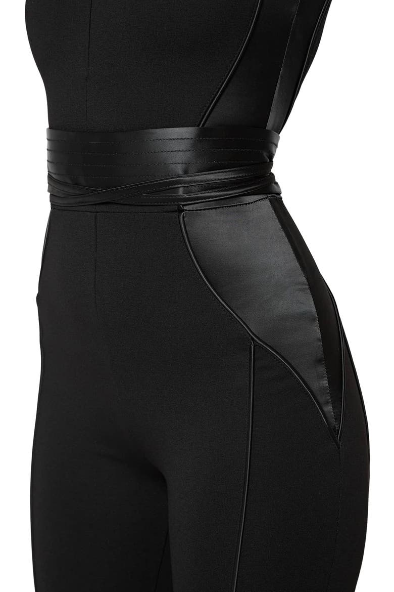 Satin Contour Flared Jumpsuit, Alternate, color, Black
