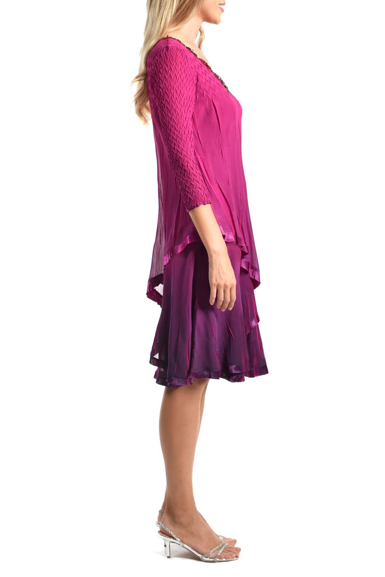 Beaded Neck Chiffon & Charmeuse Cocktail Dress, Alternate, color, OMBRE MAGENTA