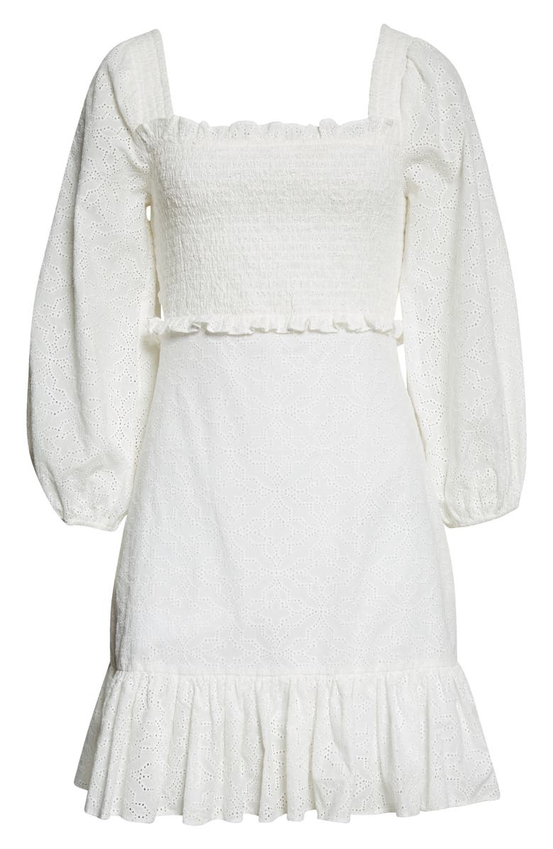 Veronica Beard Denise Smocked Long Sleeve Eyelet Dress, Alternate, color, 