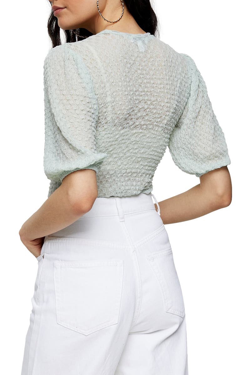 Topshop Textured Puff Sleeve Top, Alternate, color, 