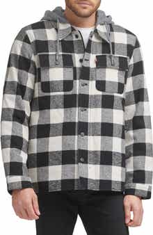 Levi's Plaid Faux Shearling Lined Jersey Hood Shirt Jacket