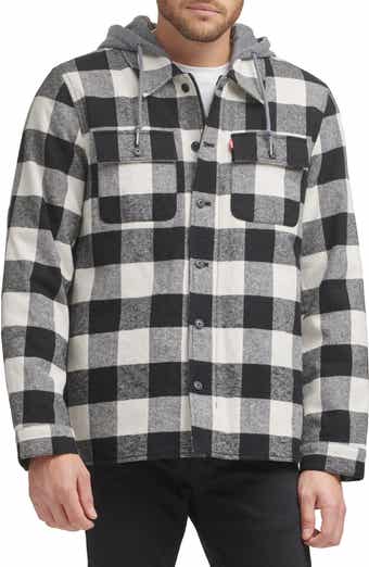 Levi's Plaid Faux Shearling Lined Jersey Hood Shirt Jacket