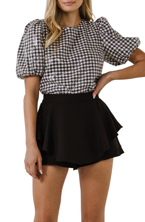 Sequin Gingham Top