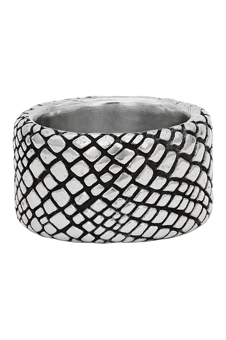 Men's Snakeskin Texture Band Ring, Main, color, SILVER