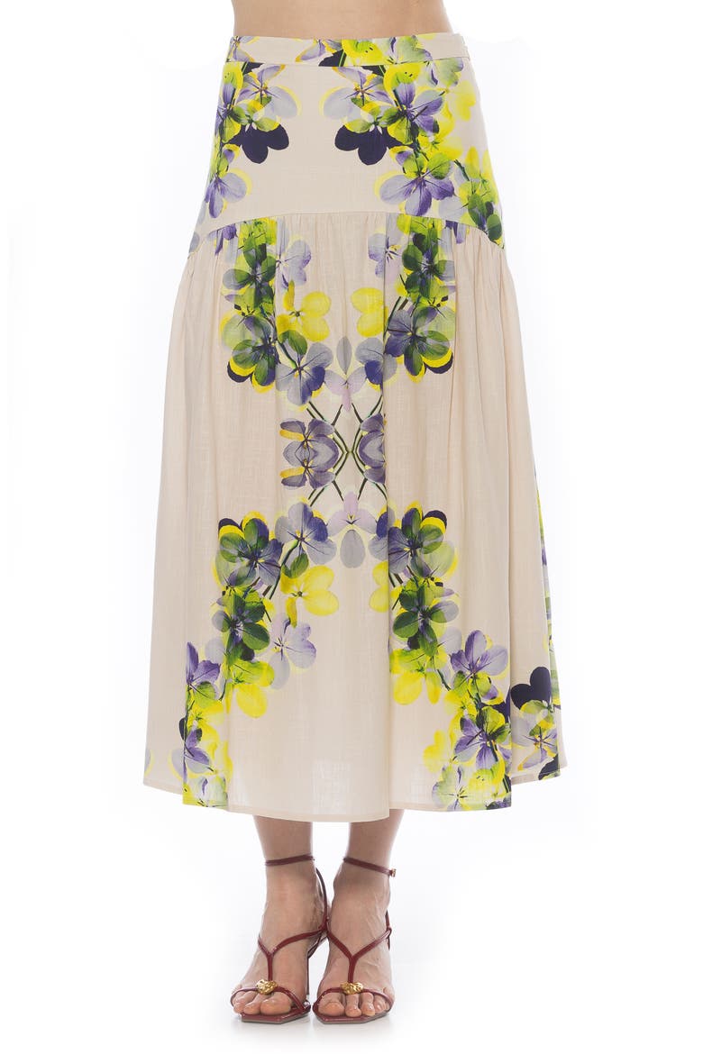 Michel High Waist Shirred Midi Skirt, Main, color, IVORY FLORAL