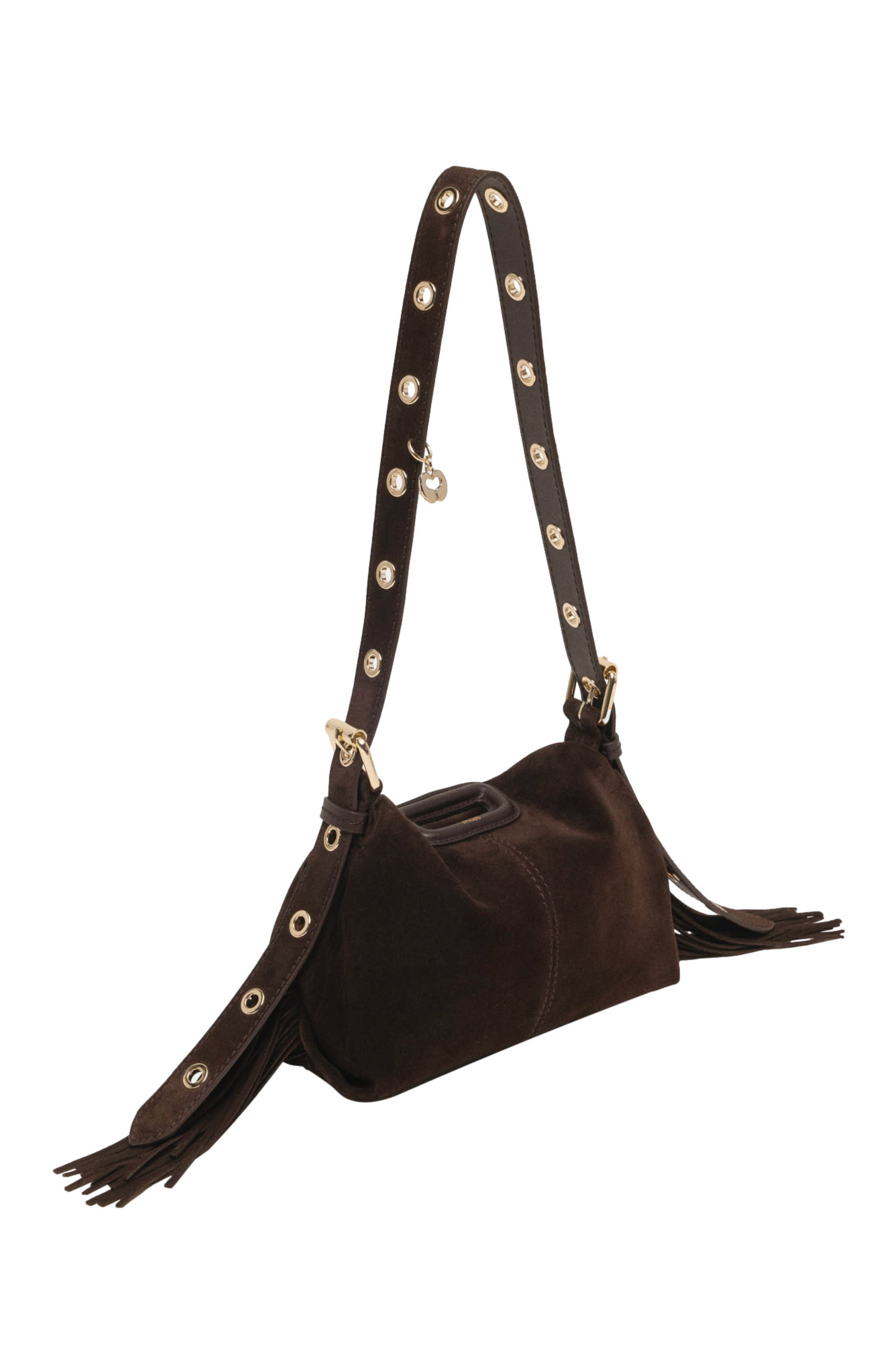 Suede leather mini Miss M bag, Alternate, color, Dark brown