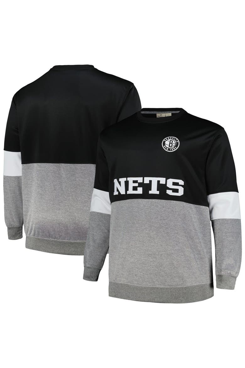 Men's Fanatics Branded Black/Heather Gray Brooklyn Nets Big & Tall Split Pullover Sweatshirt, Main, color, Black