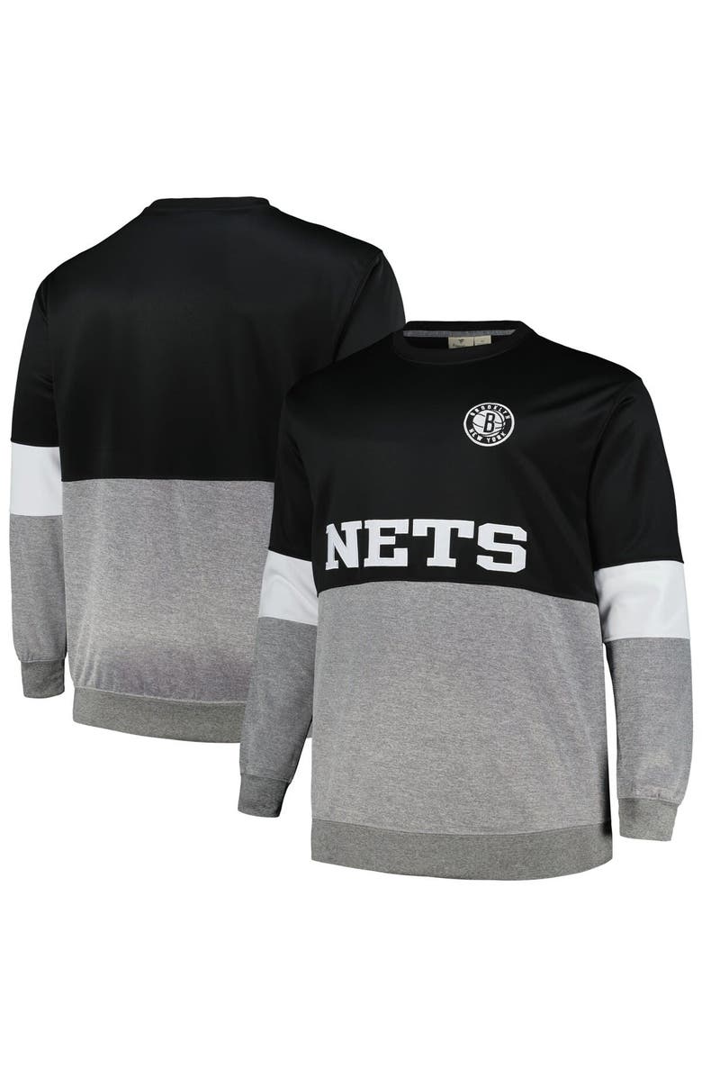 FANATICS Men's Fanatics Branded Black/Heather Gray Brooklyn Nets Big & Tall Split Pullover Sweatshirt, Main, color, Black