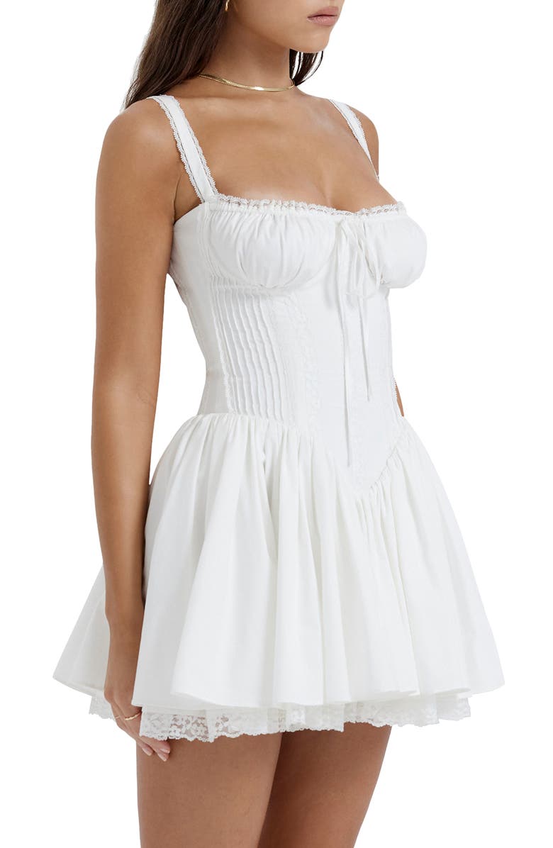 HOUSE OF CB Pintuck Lace Trim Babydoll Dress, Alternate, color, White