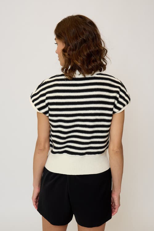 Central Park West Olive Striped Stitch Dolman Top In White