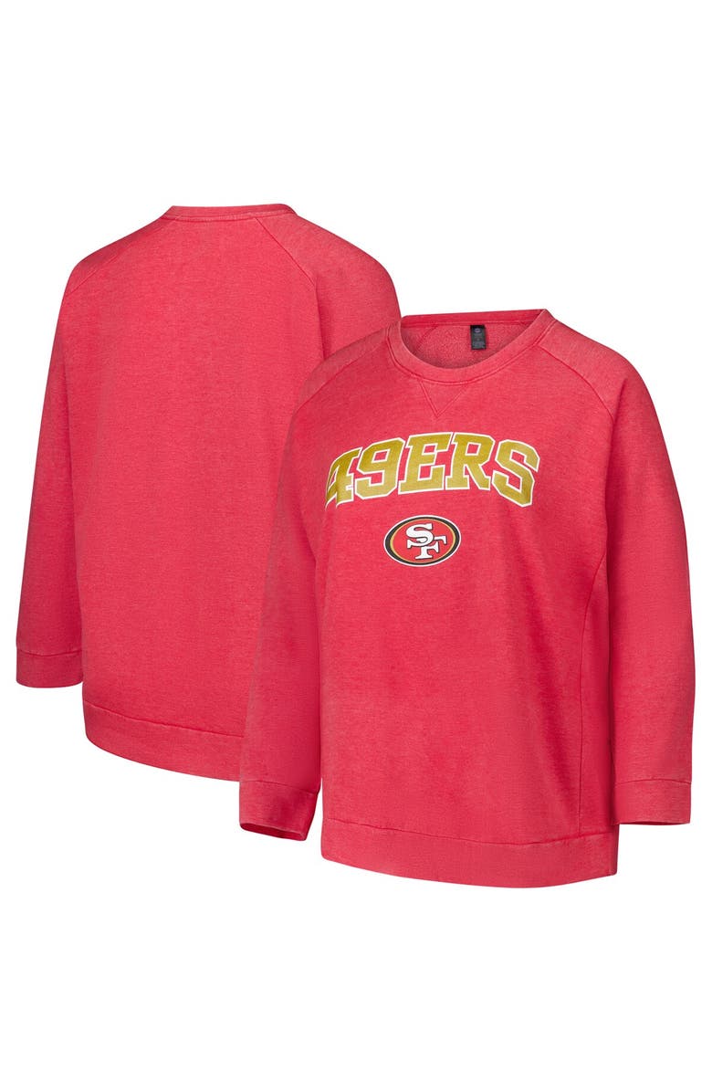 PROFILE Women's Fanatics  Red San Francisco 49ers Acid Wash Raglan Pullover Sweatshirt, Alternate, color, Red