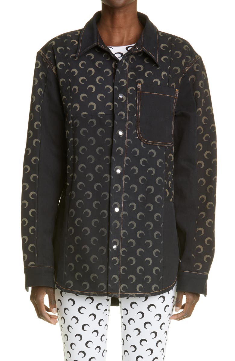 Marine Serre Men's Crescent Moon Regenerated Denim Overshirt, Main, color,