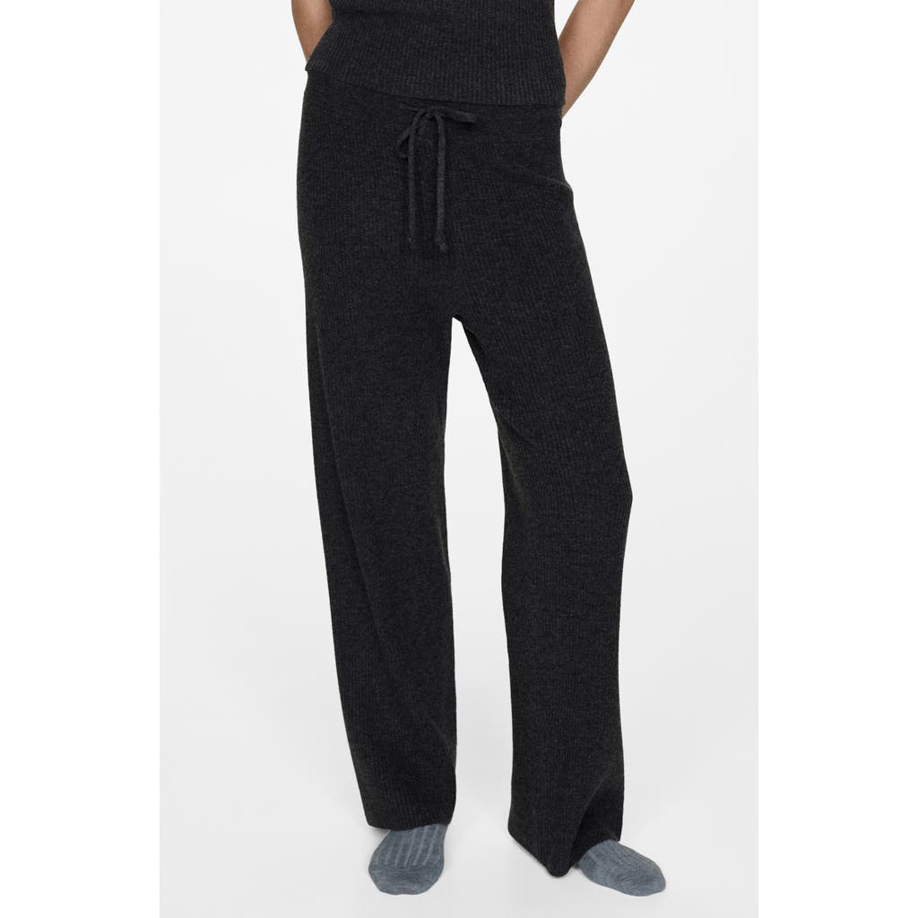 Mango Rib Drawstring Pants In Charcoal