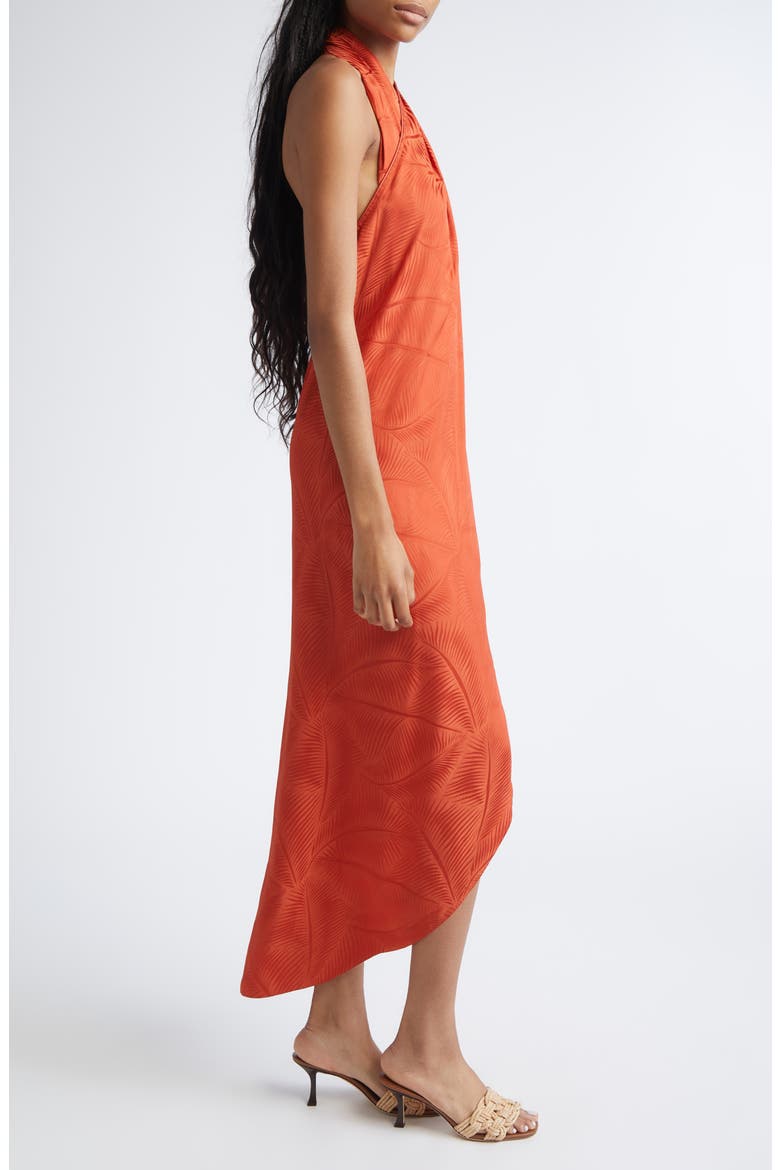 Silent Water Palm Jacquard Drape Satin Top, Alternate, color, RUST