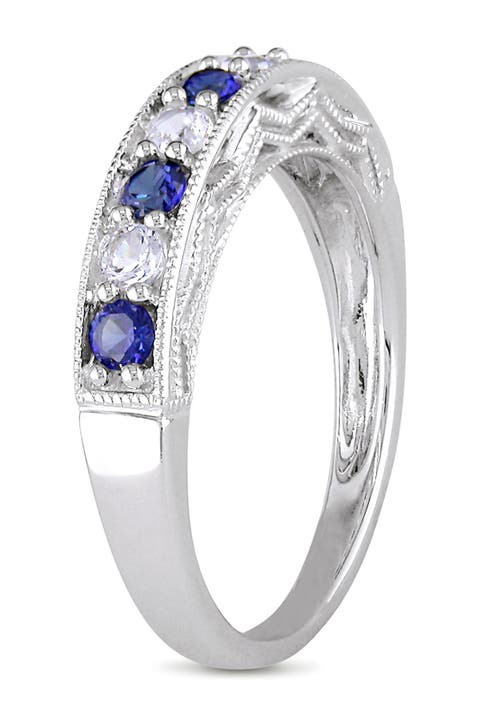 Created White & Blue Sapphire Ring