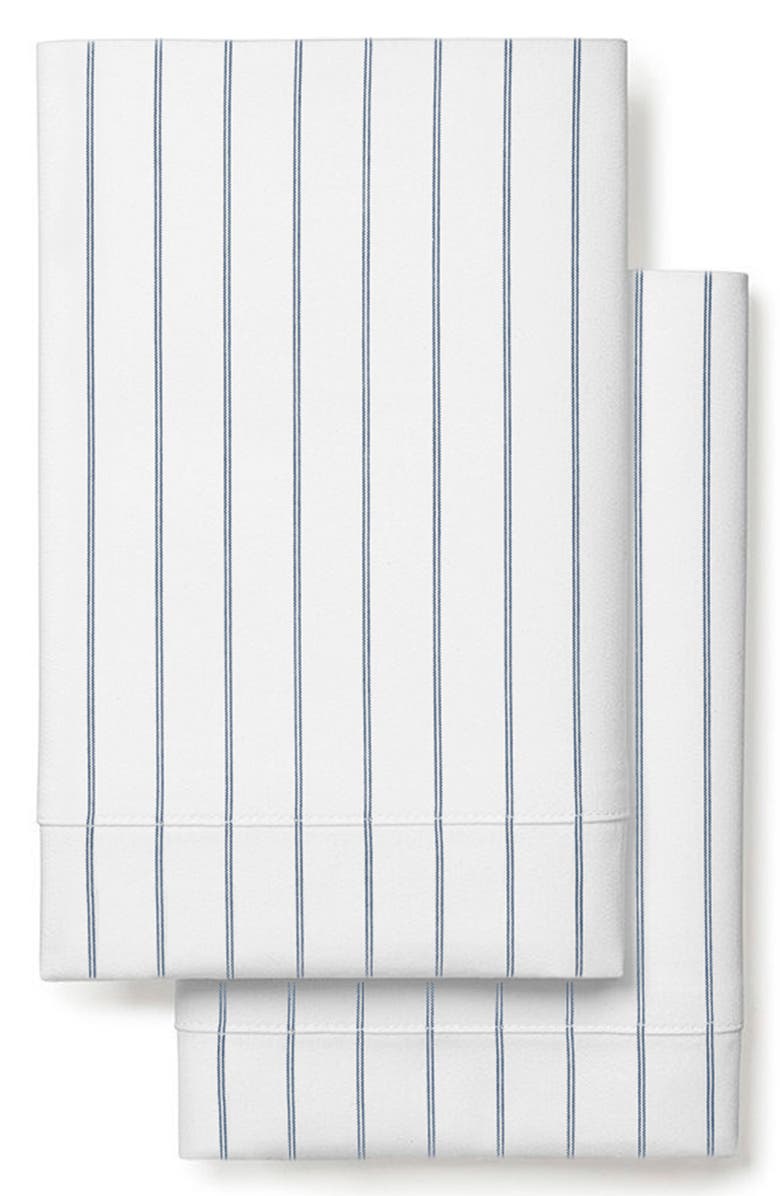 Boll & Branch Simple Stripe Set of 2 Organic Cotton Percale Pillowcases, Main, color, White-Pewter