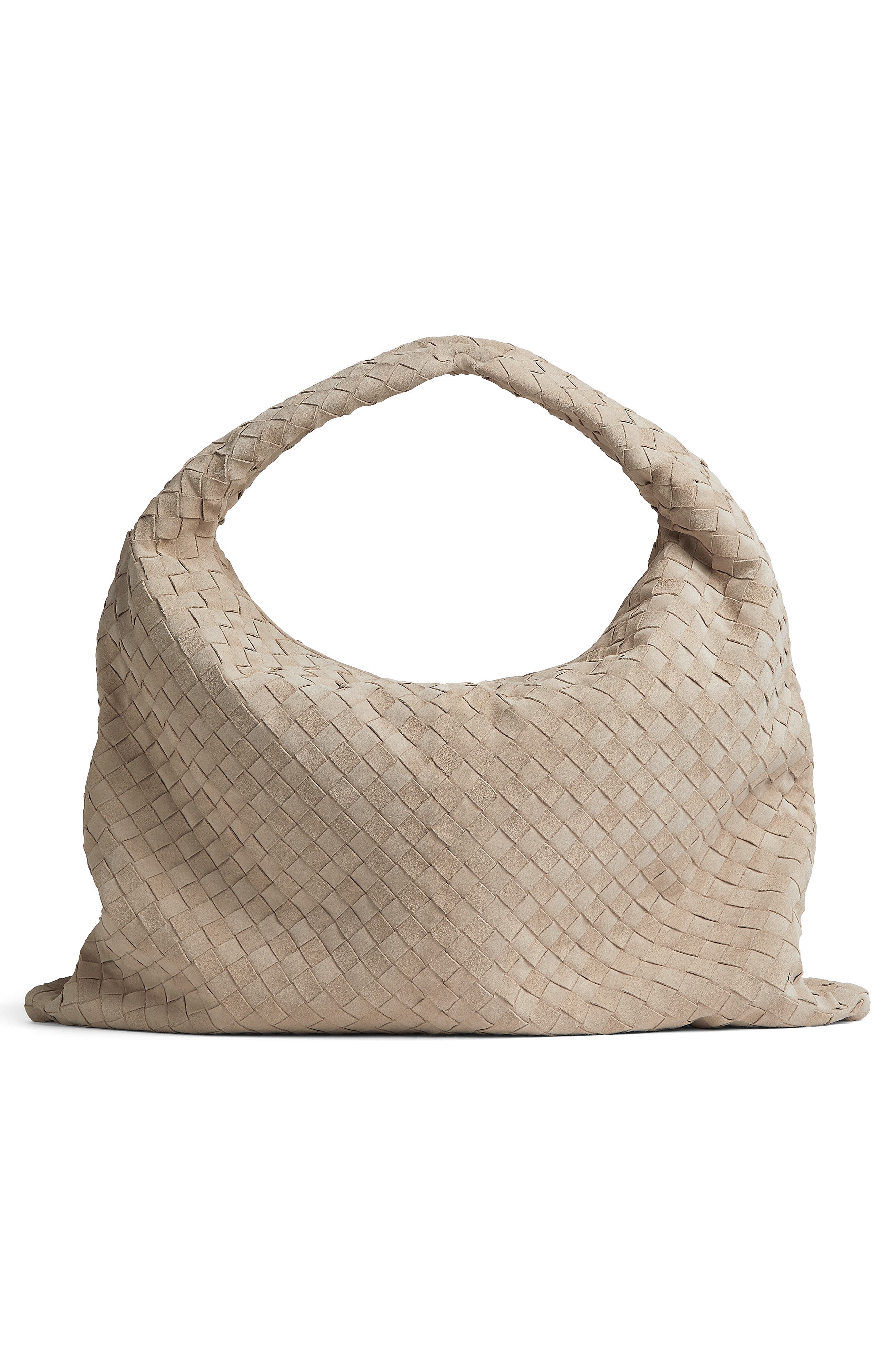 Bottega Veneta Large Hop Intrecciato Suede Hobo Bag, Alternate, color, 9614 Ecru-Muse Brass