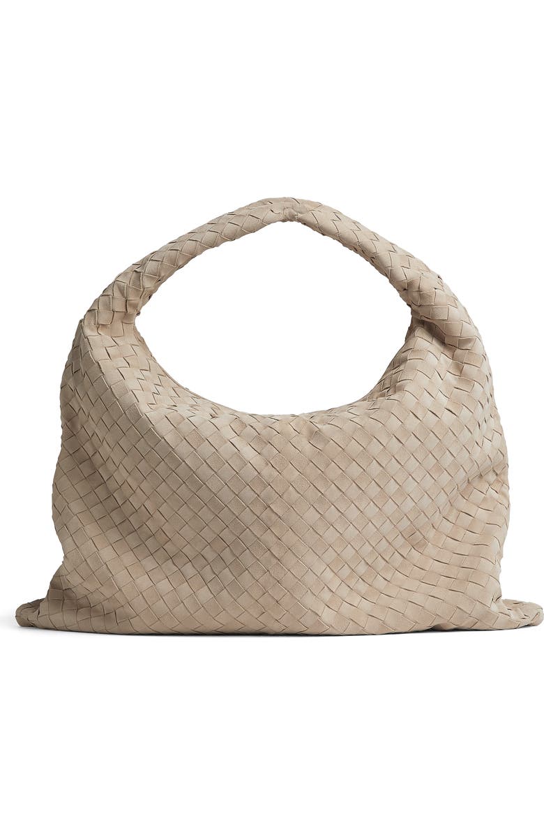Bottega Veneta Large Hop Intrecciato Suede Hobo Bag, Alternate, color, 9614 Ecru-Muse Brass