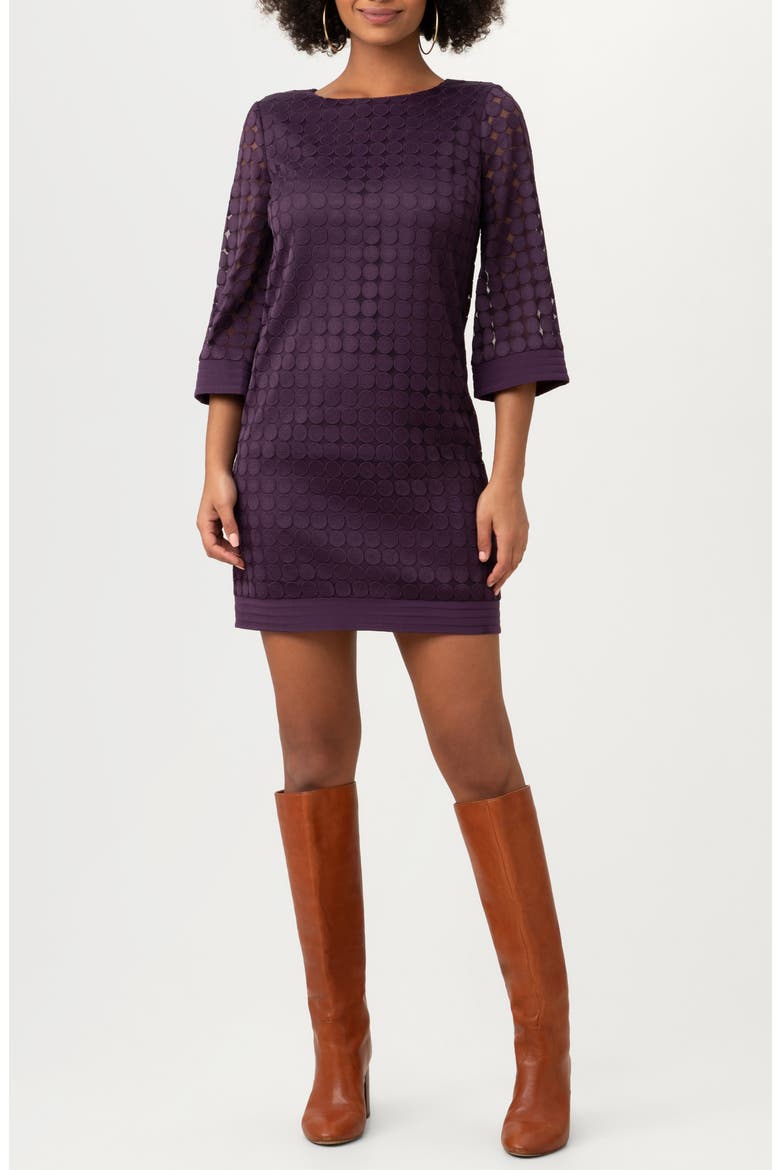 Jenica Three-Quarter Sleeve Shift Dress, Main, color, PARK AVENUE PURPLE