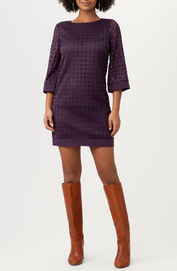 Trina Turk Jenica Three-quarter Sleeve Shift Dress In Purple