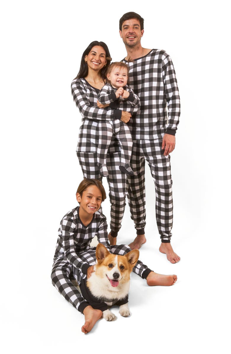 Leveret Footed Cotton Pajamas Matching Family Coordinated Plaid Prints, Alternate, color, Plaid Black & White