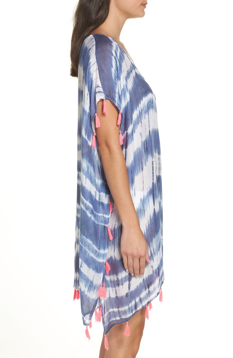 Surf Gypsy Stripe Tassel Cover-Up Poncho, Alternate, color,