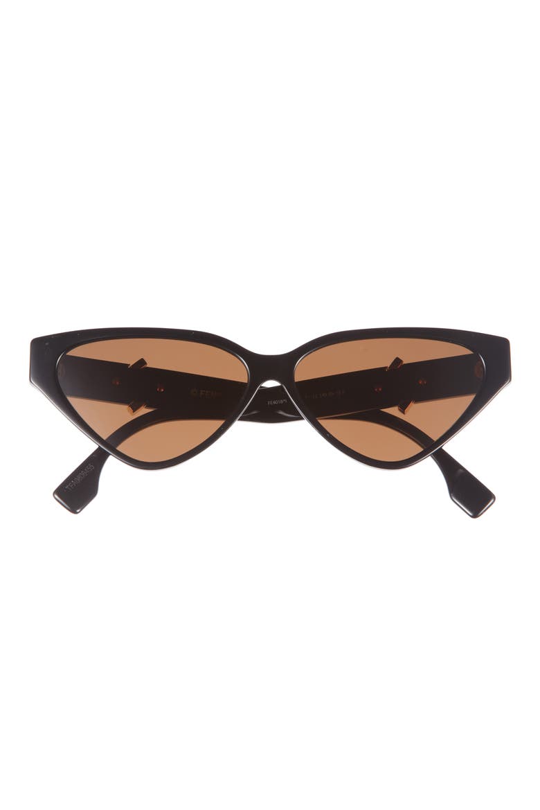 FF Diamonds 57mm Cat Eye Sunglasses, Main, color, SHINY BLACK / BROWN