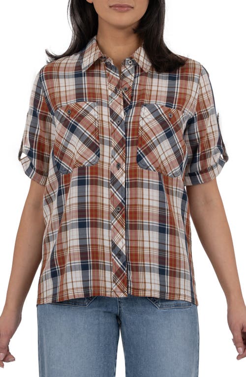 Kut From The Kloth Wynn Woven Plaid Shirt In Brown