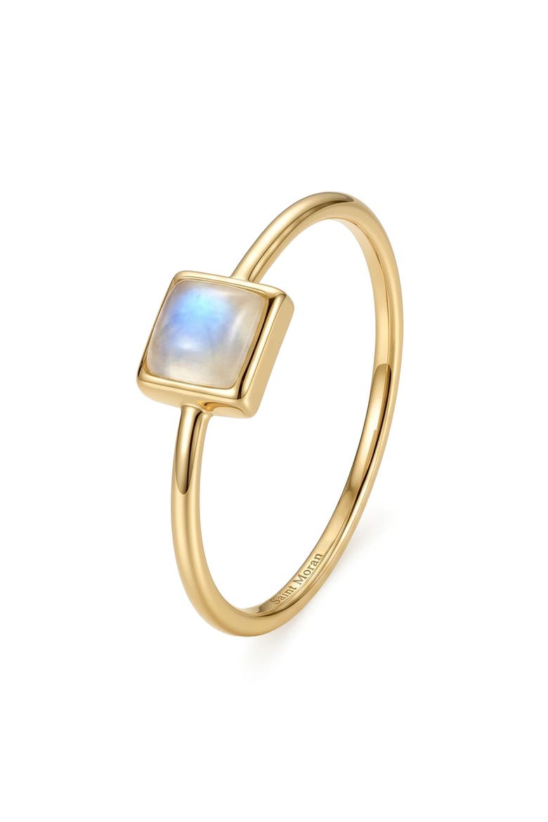 14k Yellow Gold Plated Square Moonstone Ring, Main, color, WHITE/ GOLD