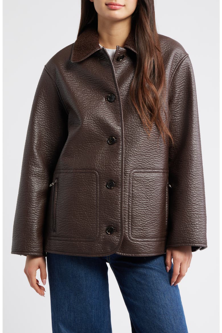 Luis Faux Leather Jacket with Faux Shearling Collar, Alternate, color, WALNUT