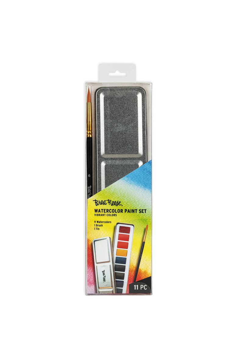 Watercolor Paint Set 9Pc Vibrant Colors, Brush & Portable Tin, Main, color, Multicolored