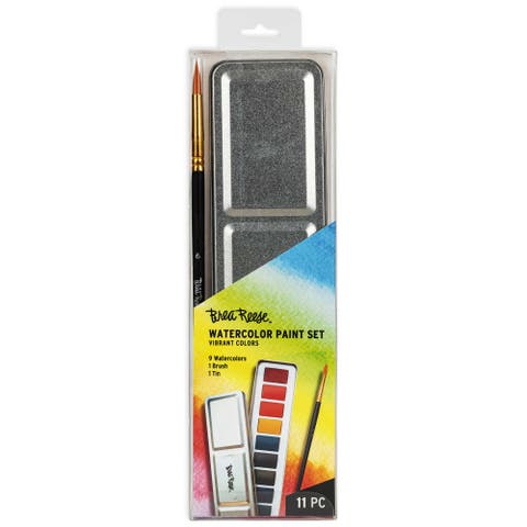 Watercolor Paint Set 9Pc Vibrant Colors, Brush & Portable Tin