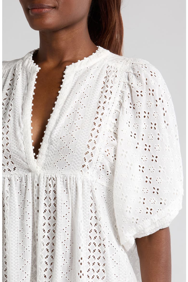 Aria Eyelet Cotton Cover-Up Minidress, Alternate, color, NATURAL WHITE PLAIN