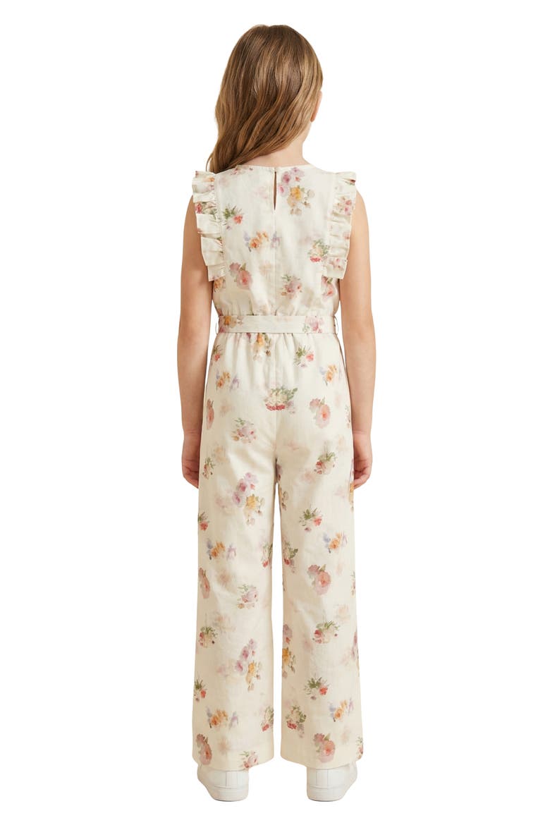 Kids' Floral Print Flutter Sleeve Jumpsuit, Alternate, color, CREAM
