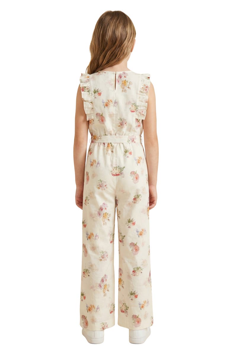 Hayden Girls Kids' Floral Print Flutter Sleeve Jumpsuit, Alternate, color, Cream