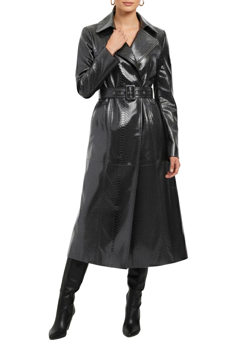 Genuine Metis Suede Pythn Printed Belted Trench Coat, Main, color, ANTHRACITE