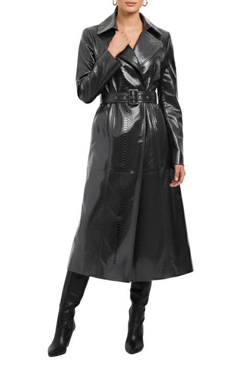 Genuine Metis Suede Pythn Printed Belted Trench Coat