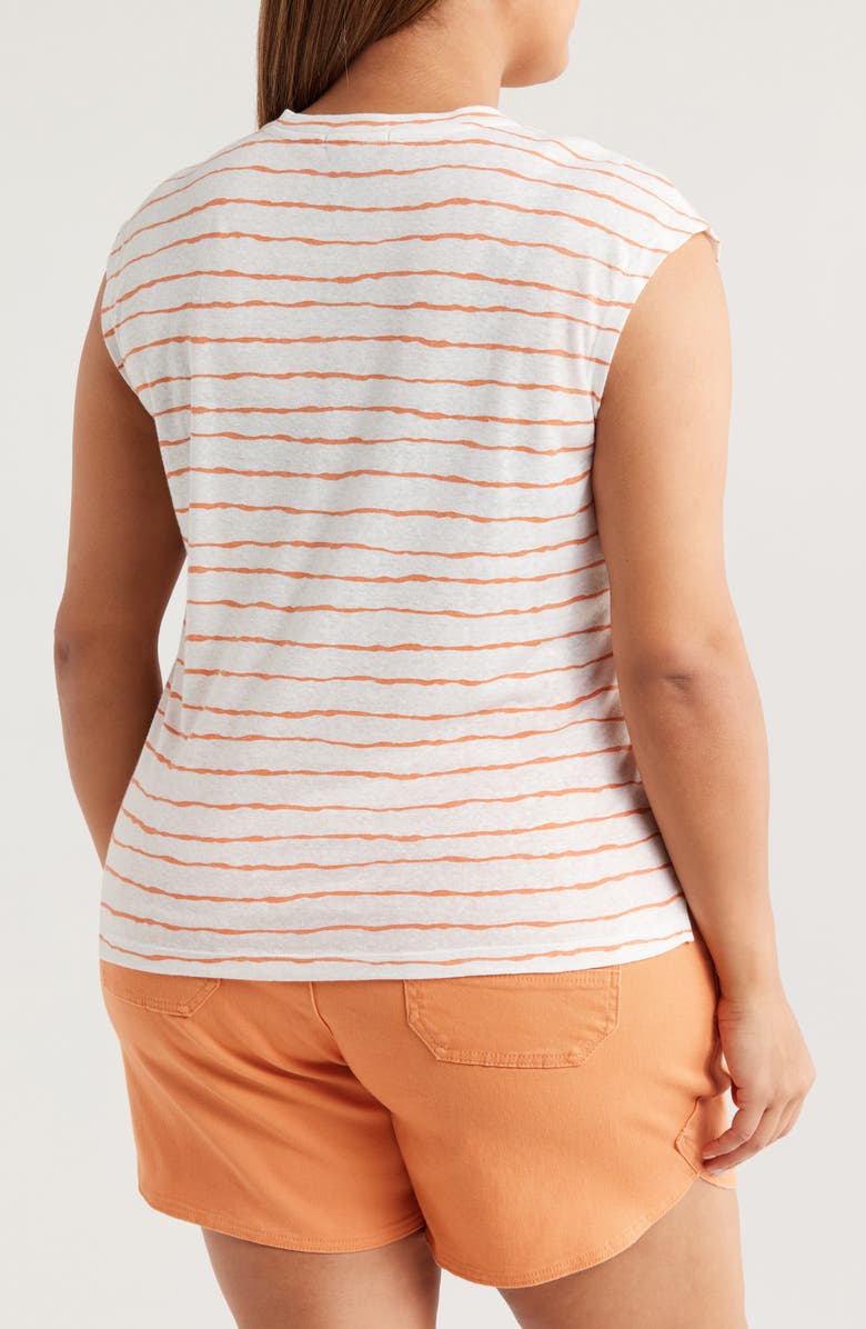 Wit & Wisdom Stripe Linen Blend T-Shirt, Alternate, color, Autumn Sunset/ Off White