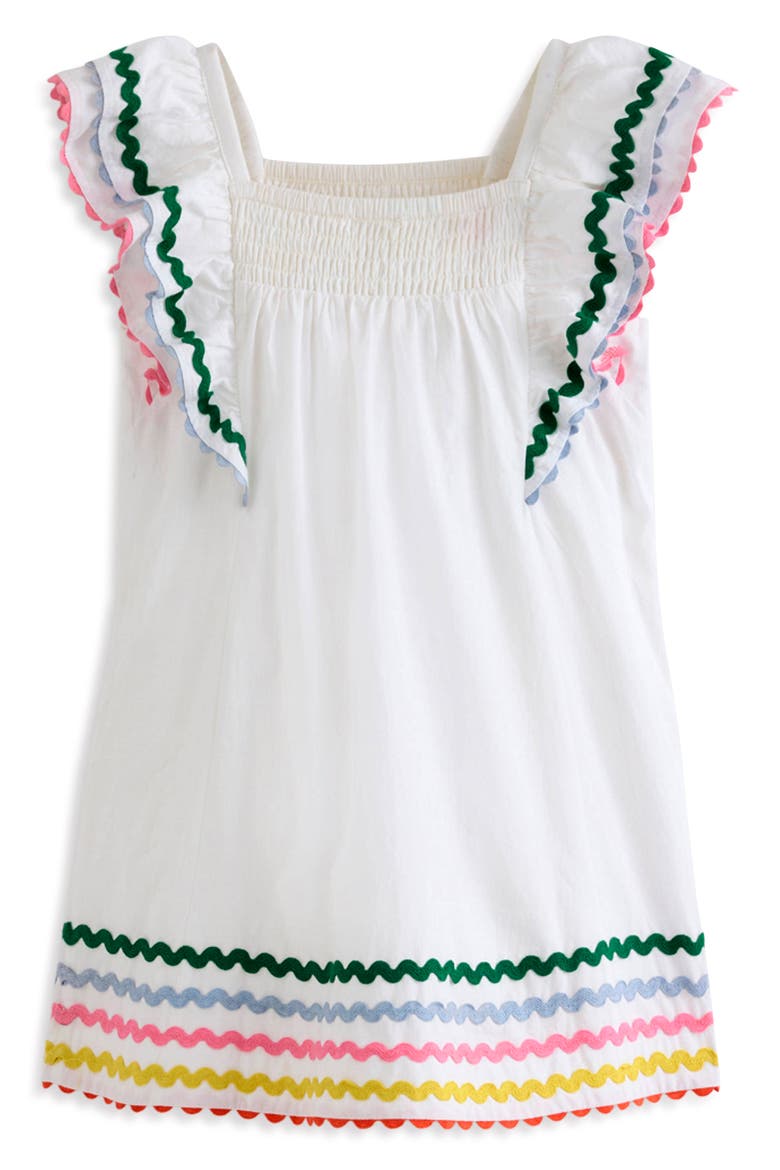 Kids' Flutter Sleeve RickRack Trim Cotton Dress, Alternate, color, SOFT IVORY