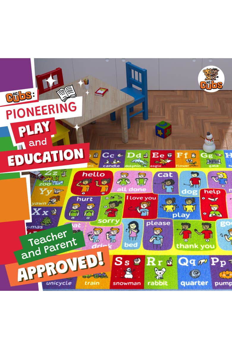 Educational Rug ABC Alphabet ASL Sign Language, 5x7 Foot Playmat, Alternate, color, Multicolored