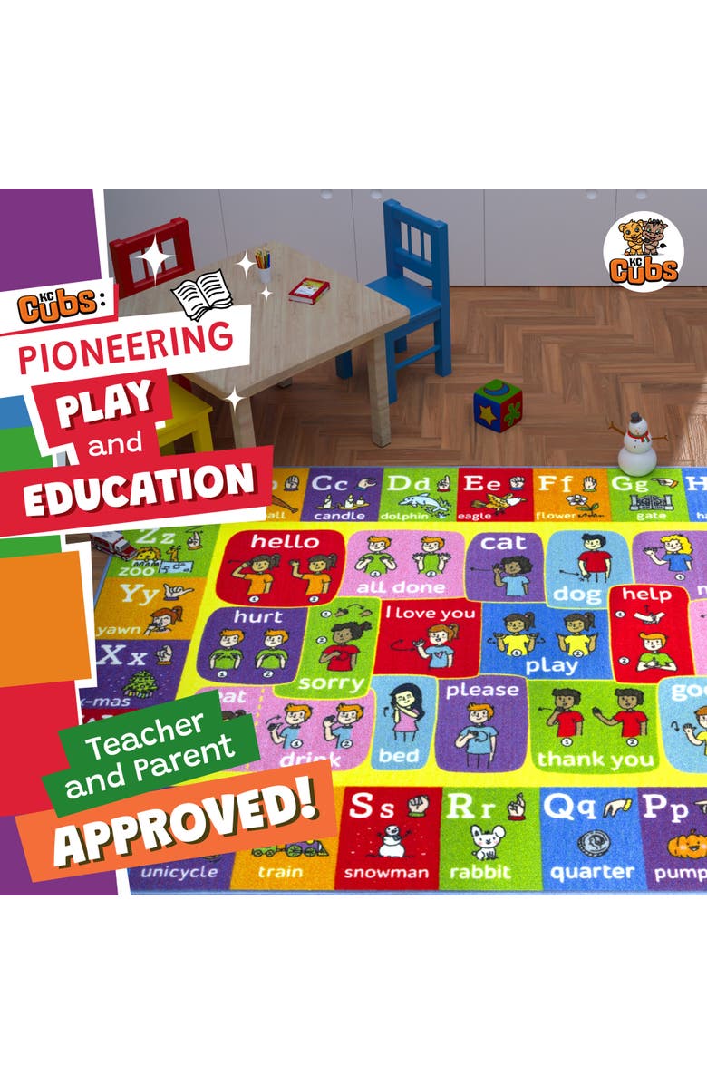 KC Cubs Educational Rug ABC Alphabet ASL Sign Language, 5x7 Foot Playmat, Alternate, color, Multicolored